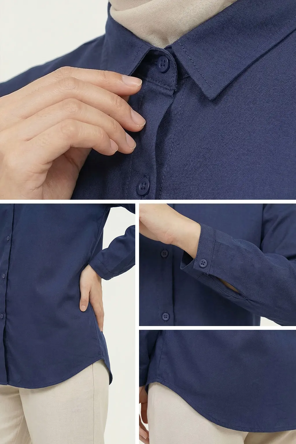 kemeja detail biru navy