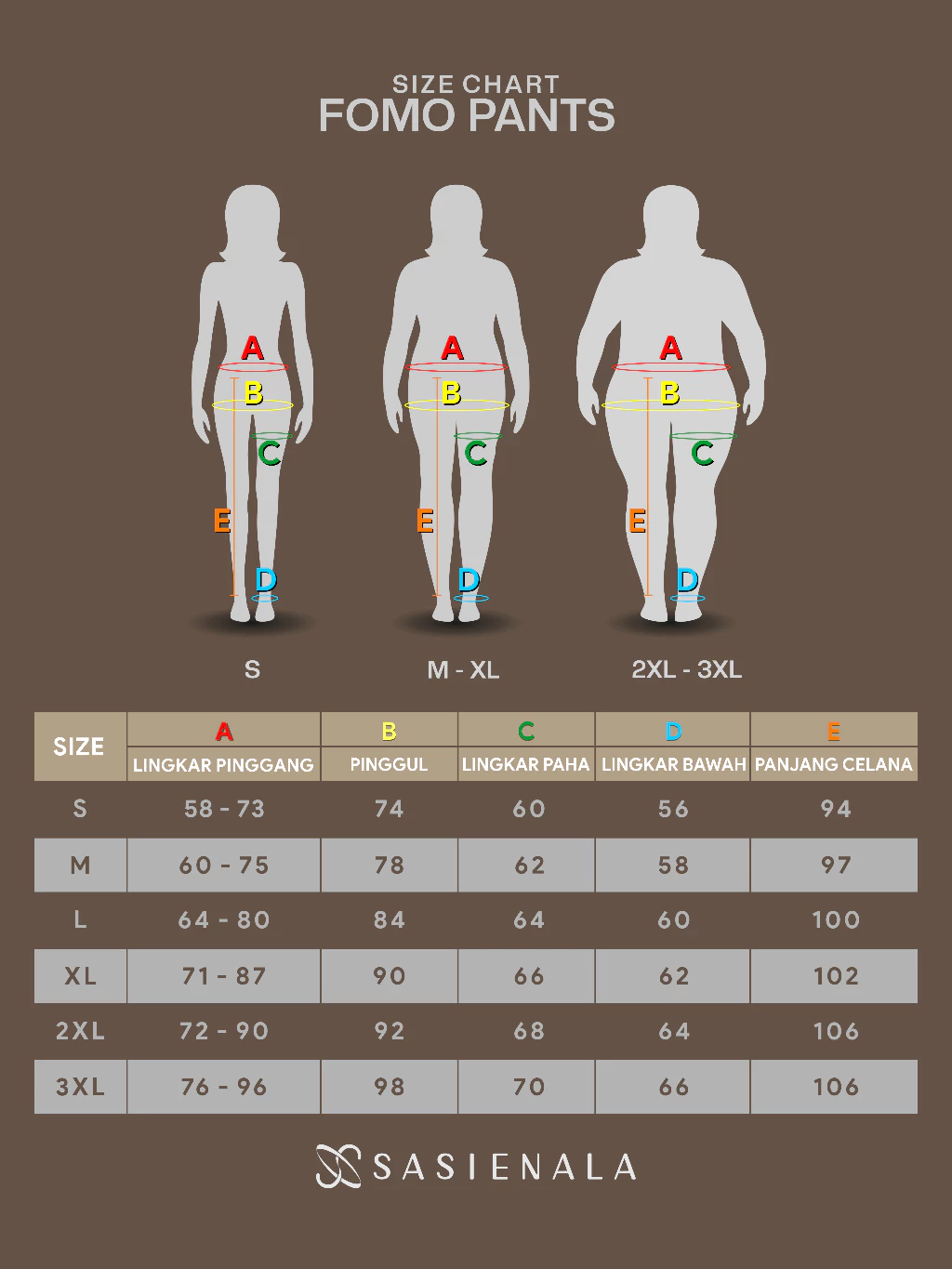standar ukuran fomo pants